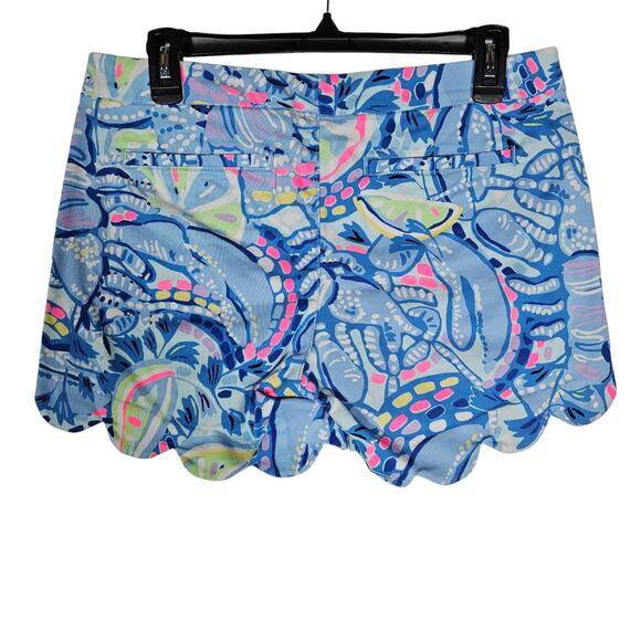 Lilly Pulitzer Womens Buttercup Stretch Short 2 Blue Floral Scallop Hem Low Rise - Picture 2 of 14